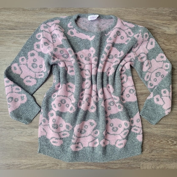 Vintage Arielle Teddy Bear Koala Acrylic Sweater Gray & Pink 80s 90s Kawaii M/L - Picture 3 of 14